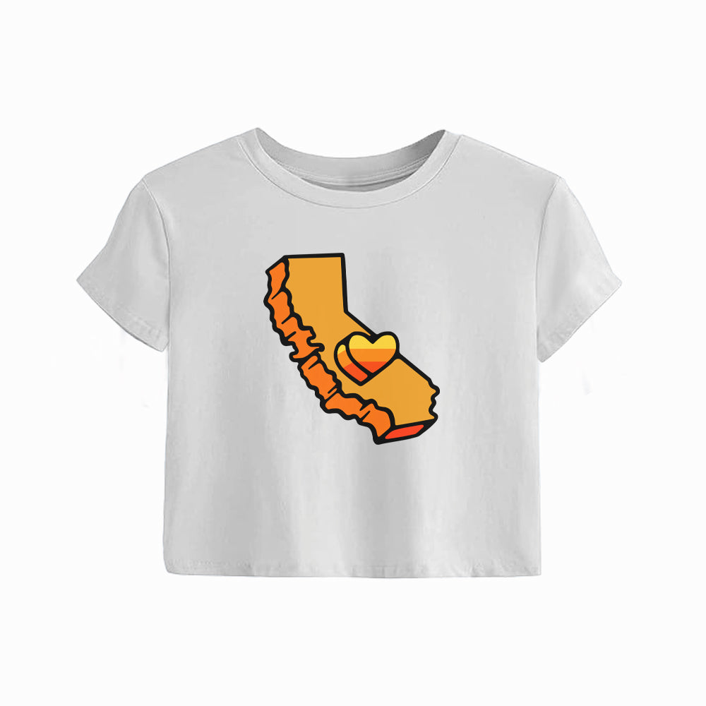 California Kids Collection | California Orange State - Women&#39;s Crop - White | Eco-Friendly, Sustainable Kids Apparel