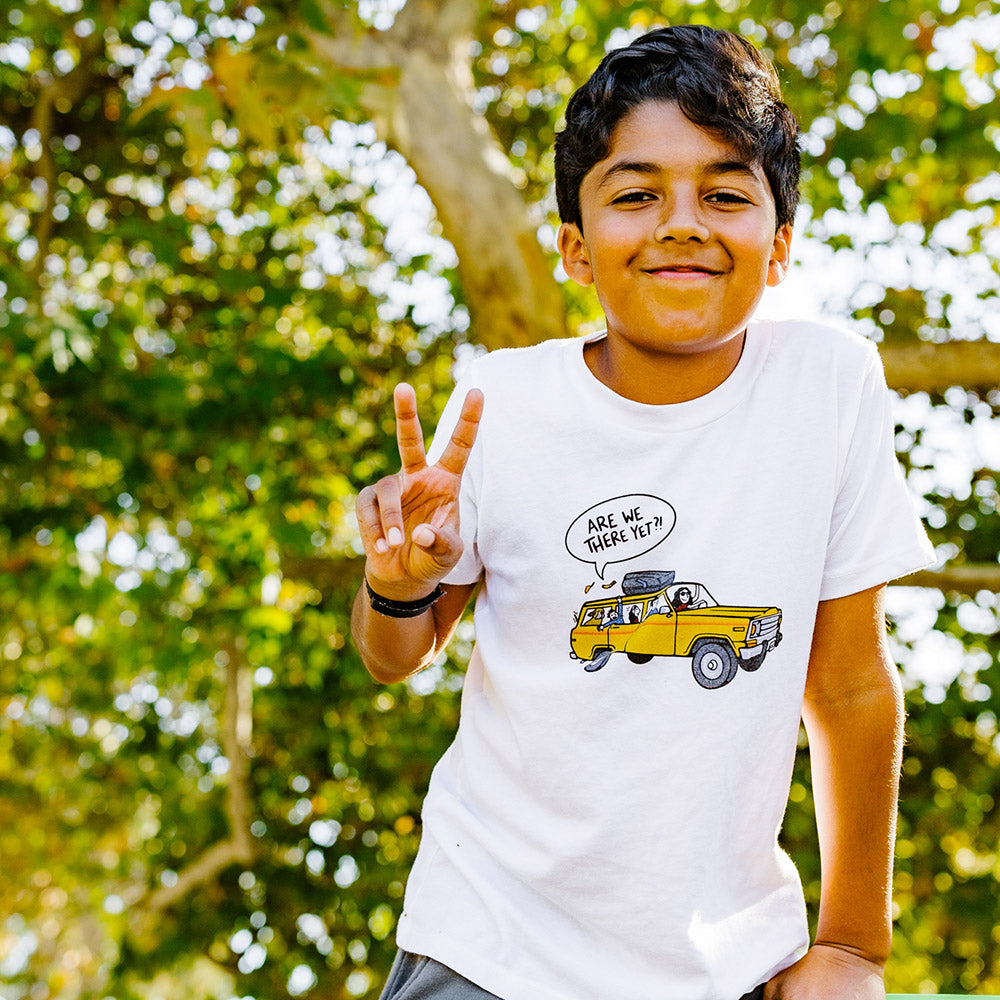 California Kids Collection | Are We There Yet - Youth - White | Eco-Friendly, Sustainable Kids Apparel