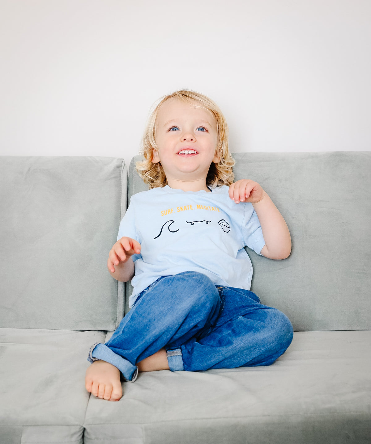 California Kids Collection | Surf Skate Meditate - Toddler - Blue | Eco-Friendly, Sustainable Kids Apparel