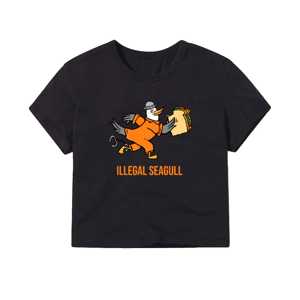 California Kids Collection | The Illegal Seagull - Women&#39;s Crop - Black | Eco-Friendly, Sustainable Kids Apparel