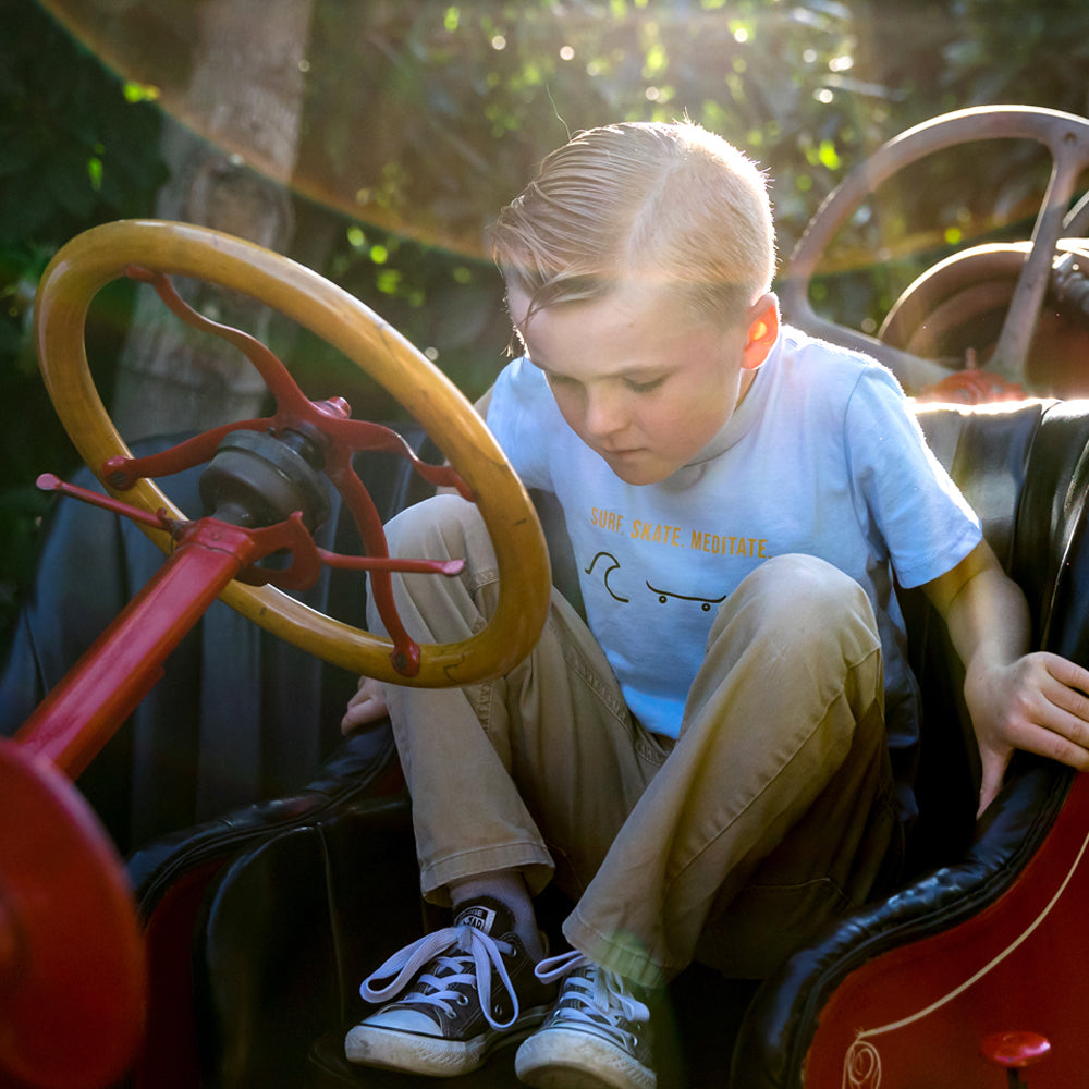 California Kids Collection | Surf Skate Meditate - Youth - Blue | Eco-Friendly, Sustainable Kids Apparel