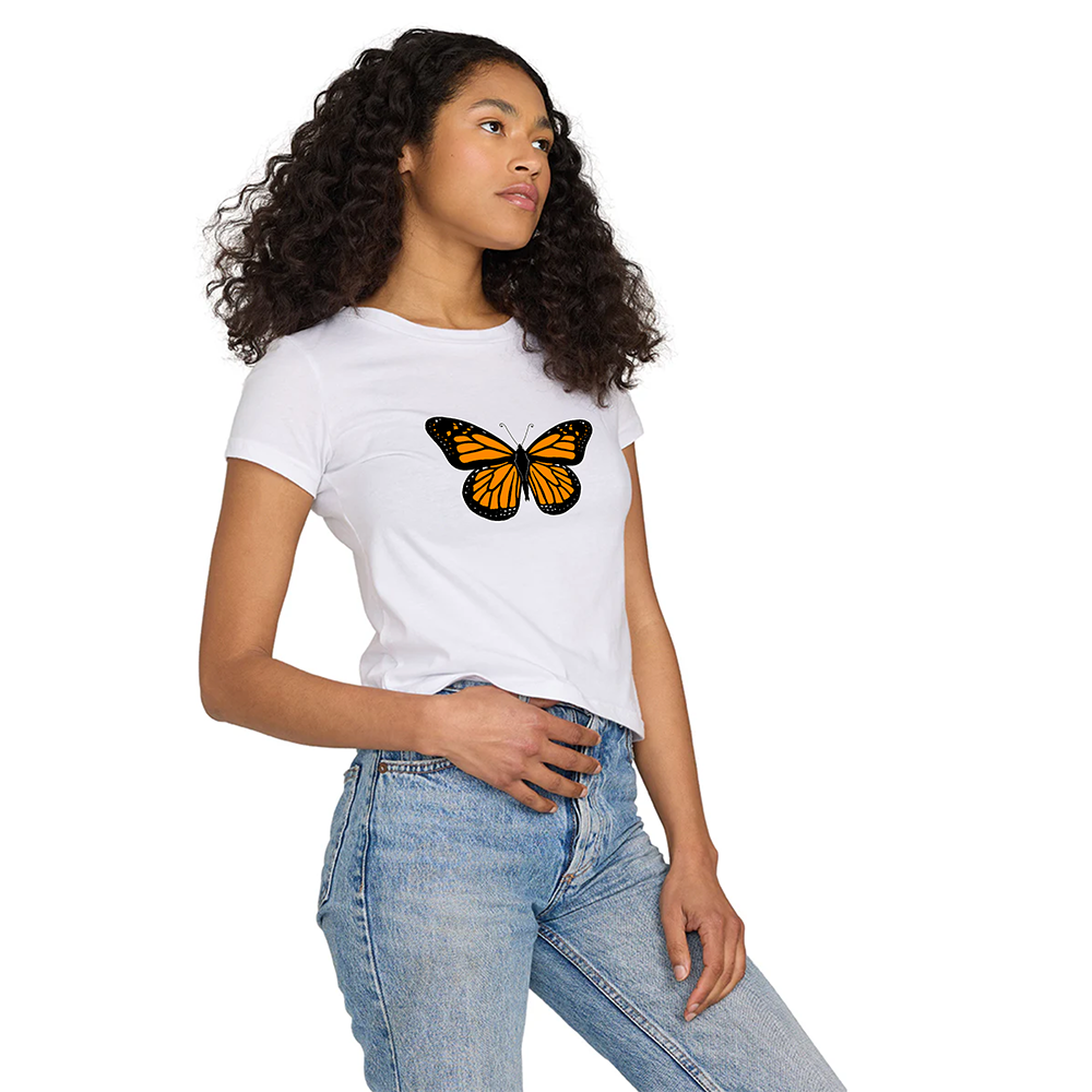 California Kids Collection | The Monarch - Women&#39;s Crop - White | Eco-Friendly, Sustainable Kids Apparel