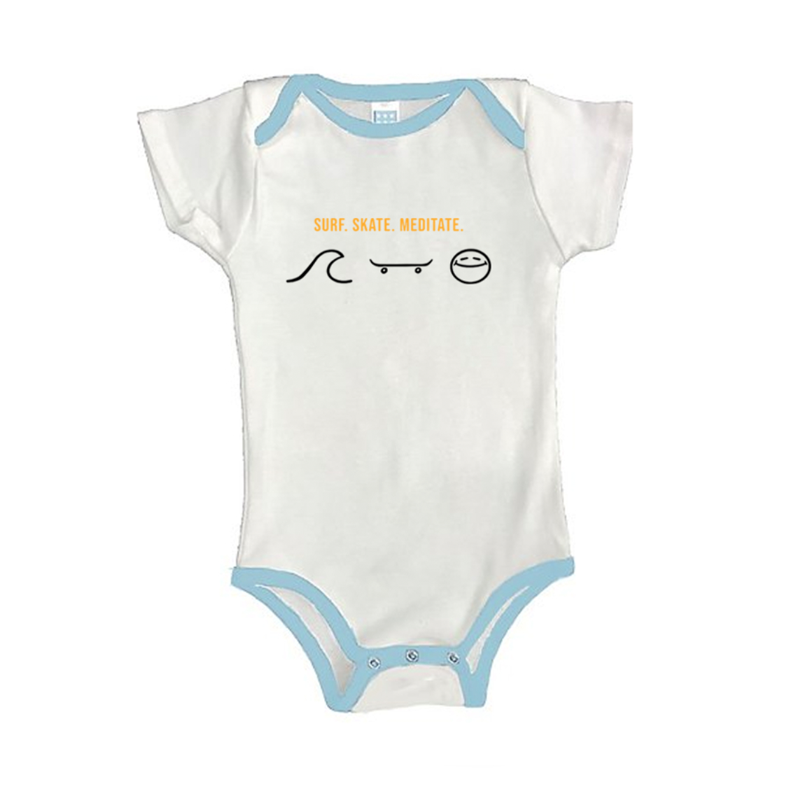 California Kids Collection | Surf Skate Meditate - Onesie - Salt / Blue | Eco-Friendly, Sustainable Kids Apparel